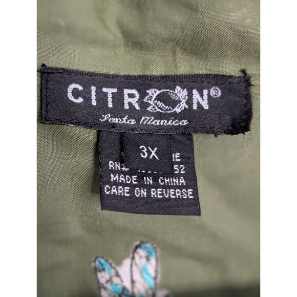 Citron Santa Monica 3X Green Button-Up Embroidered Ramie Tunic Top Boho Artsy - Picture 2 of 16